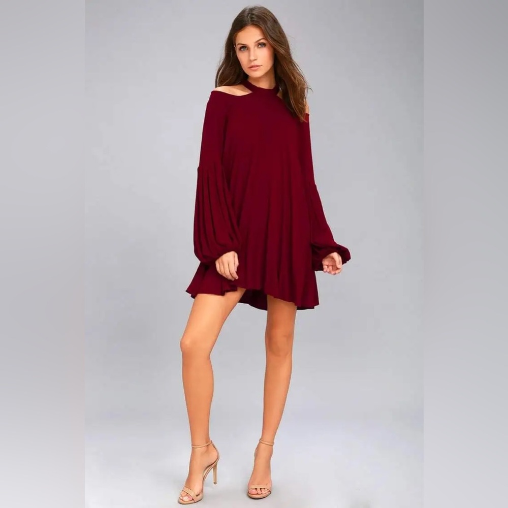 Free People Drift Away Solid Dress in Burgundy size Medium